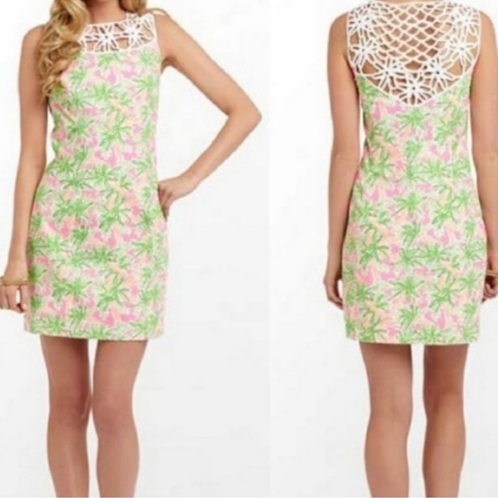 Lilly Pulitzer Lacina Dress Nibbles Carrot Print Lattice Neckline - Picture 2 of 13
